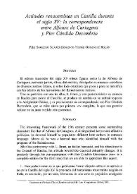 Actitudes renacentistas en Castilla durante el siglo XV: la correspondencia entre Alfonso de Cartagena y Pier Candido Decembrio