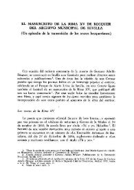 El manuscrito de la Rima XV de Bécquer del Archivo Municipal de Sevilla. (Un episodio de la transmisión de los textos becquerianos)