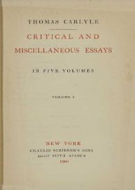Critical and miscellaneous essays. Volume I
