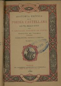 Historia crítica de la poesía castellana en el siglo XVIII. Tomo I