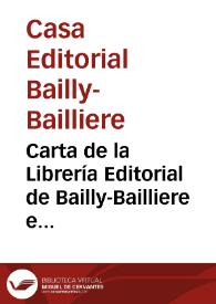 Carta de la Librería Editorial de Bailly-Bailliere e Hijos a Rafael Altamira. Madrid, 18 de junio de 1909