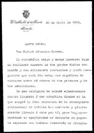 Carta de Luis Pérez Bueno a Rafael Altamira. Alicante, 23 de abril de 1910