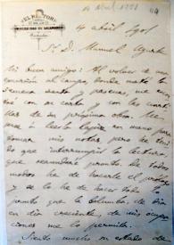 Carta de Miguel de Unamuno a Manuel Ugarte. 14 de abril de 1901 