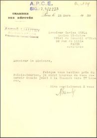 Carta de André Liautey a Carlos Esplá. París, 15 de marzo de 1939