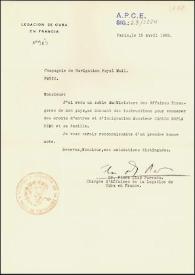 Carta de Flora Díaz Parrado a la Compagnie de Navigation Royal Mail. París, 15 de abril de 1939