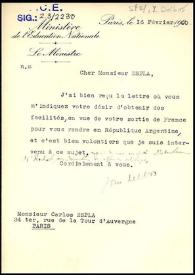 Carta de Yvon Delbos a Carlos Esplá. París, 16 de febrero de 1940