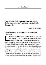 Experiencia histórica y construcción social de las memorias. La transición española a la democracia