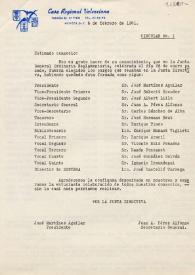 Carta de la Casa Regional Valenciana. Junta directiva a Carlos  Esplá. México, 6 de febrero de 1961