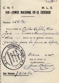 Donativo de Carlos Esplá para presos de España. Toulouse, 18 de febrero de 1955