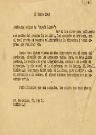 Carta de Carlos Esplá a España Libre. México, 27 de marzo de 1943