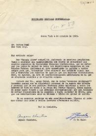 Carta de las Sociedades Hispánicas Confederadas a Carlos Esplá. Nueva York, 4 de octubre de 1953