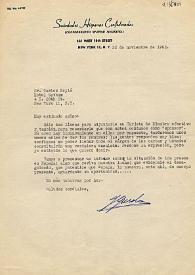 Carta de J. G. Malo a Carlos Esplá. Nueva York, 22 de noviembre de 1953