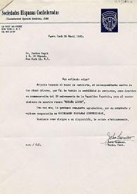 Carta de John Carnero a Carlos Esplá. Nueva York, 20 de abril de 1960