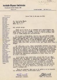 Carta de Alberto Uriarte y Jesús González Malo a Carlos Esplá. Nueva York, 14 de mayo de 1961