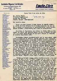 Carta de las Sociedades Hispanas Confederadas a Carlos Esplá. Nueva York, 9 de julio de 1964