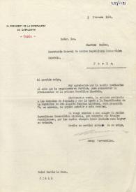 Carta de Josep Tarradellas a Macrino Suárez. Saint Martin le Beau, 5 de febrero de 2017