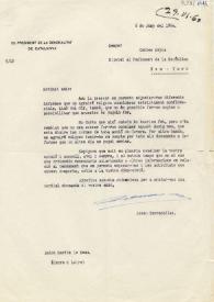Carta de Josep Tarradellas a Carlos Esplá. Saint Martin le Beau, 8 de junio de 1960