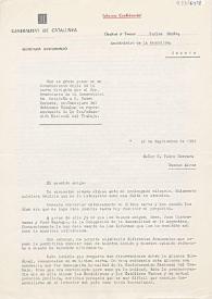 Informe confidencial de Josep Tarradellas a Carlos Esplá. 26 de septiembre de 1962