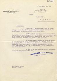 Carta de Josep Tarradellas a Carlos Esplá. Saint Martin le Beau, 3 de enero de 1964