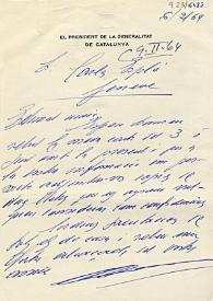Carta de Josep Tarradellas a Carlos Esplá. 6 de febrero de 1964