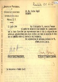 Carta de Arturo Mori a Carlos Esplá. México, D.F., 11 de junio de 1944