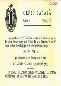 Conferencia de Carlos Esplá en el Orfeó Català sobre el tema: 