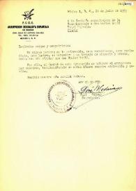 Carta de José Medina, Secretario del PSOE en México, a la Comisión organizadora del homenaje a Carlos Esplá. México, D.F., 24 de julio de 1953