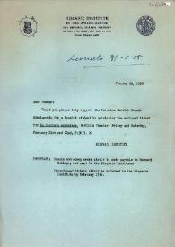 Carta del Hispanic Institute in the United States a Carlos Esplá. 23 January 1958