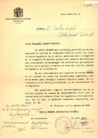 Carta de Ángel Menéndez, Presidente del Frente Democrático Español, a Carlos Esplá. Veracruz, 7 de agosto de 1943