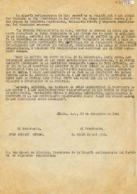 Acuerdos adoptados por la minoría parlamentaria de la Unión Republicana. México D. F., 13 de diciembre de 1941