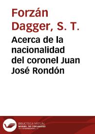 Acerca de la nacionalidad del coronel Juan José Rondón