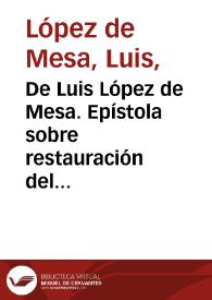 De Luis López de Mesa. Epístola sobre restauración del órden histórico de la patria