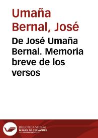 De José Umaña Bernal. Memoria breve de los versos