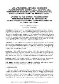 Las apelaciones ante las asambleas parlamentarias al respeto a la Constitución histórica propia por parte de la Diputación de Navarra en Bayona y Cádiz