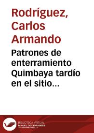 Patrones de enterramiento Quimbaya tardío en el sitio arqueológico Dardanelos, municipio de Obando, departamento del Valle del Cauca