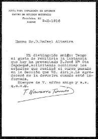 Carta de T. Navarro Tomás a Rafael Altamira. Madrid, 22 de octubre de 1916