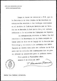 Carta de T. Navarro Tomás a Rafael Altamira. Madrid, 3 de julio de 1917 