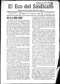 El Eco del Sindicato : órgano del Sindicato Católico Agrario (Villena). Núm. 2, 1 de febrero de 1921