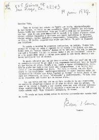Carta de Ramón J. Sender a Camilo José Cela. California, 19 de junio de 1974