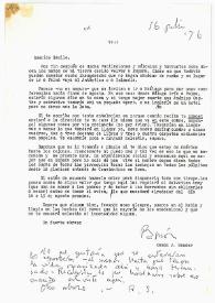 Carta de Ramón J. Sender a Camilo José Cela. 16 de julio de 1976