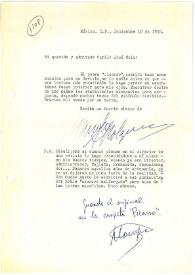 Carta de Manuel Altolaguirre a Camilo José Cela. México, 10 de diciembre de 1958