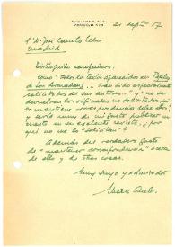 Carta de Max Aub a Camilo José Cela. México, 21 de septiembre de 1957