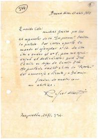 Carta de Rafael Alberti a Camilo José Cela. Buenos Aires, 21 de abril de 1959

