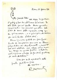 Carta de Rafael Alberti a Camilo José Cela. Roma, 24 de febrero de 1966
