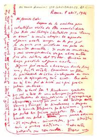 Carta de Rafael Alberti a Camilo José Cela. Roma, 1 de abril de 1966
