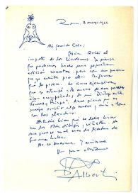 Carta de Rafael Alberti a Camilo José Cela. Roma, 3 de mayo de 1966
