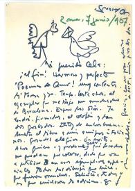 Carta de Rafael Alberti a Camilo José Cela. Roma, 7 de junio de 1967
