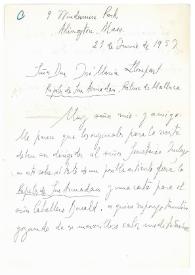 Carta de Jorge Guillén a José María Llompart. Arlington, 27 de junio de 1957 
