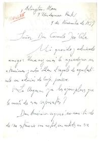 Carta de Jorge Guillén a Camilo José Cela. Arlington, 9 de noviembre de 1957
