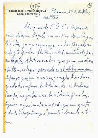 Carta de Jorge Guillén a Camilo José Cela. Florencia, 27 de octubre de 1958
